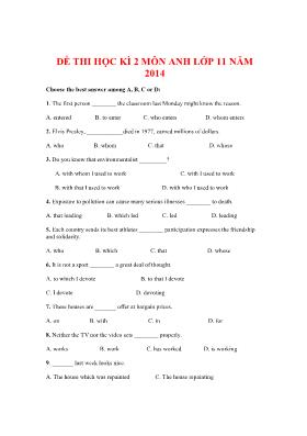 Đề thi học kì 2 môn anh lớp 11 năm 2014